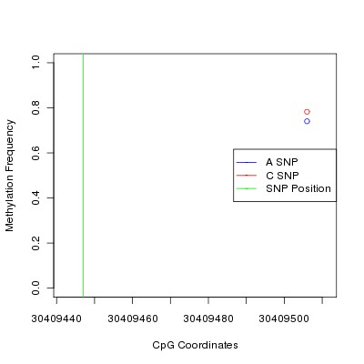 Allele Specific Methylation Frequency Diagram for chr22 30409447 SNP.