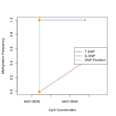 Allele Specific Methylation Frequency Diagram for chr9 46013837 SNP.