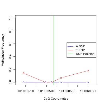 Allele Specific Methylation Frequency Diagram for chr12 101868537 SNP.