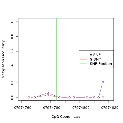 Allele Specific Methylation Frequency Diagram for chr12 107974784 SNP.