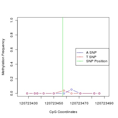 Allele Specific Methylation Frequency Diagram for chr12 120723457 SNP.