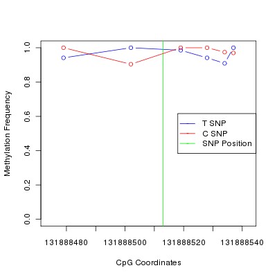 Allele Specific Methylation Frequency Diagram for chr12 131888513 SNP.