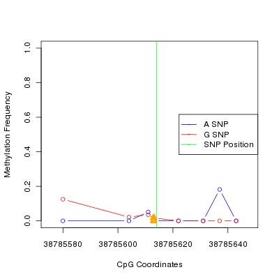 Allele Specific Methylation Frequency Diagram for chr12 38785614 SNP.