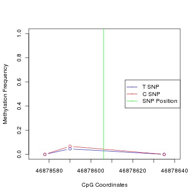 Allele Specific Methylation Frequency Diagram for chr12 46878606 SNP.