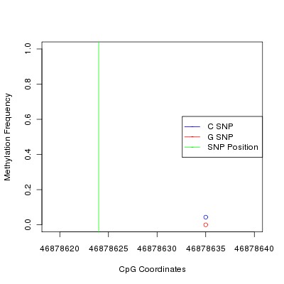 Allele Specific Methylation Frequency Diagram for chr12 46878624 SNP.