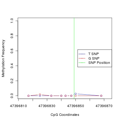 Allele Specific Methylation Frequency Diagram for chr12 47396849 SNP.