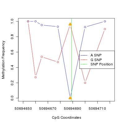 Allele Specific Methylation Frequency Diagram for chr12 50694689 SNP.