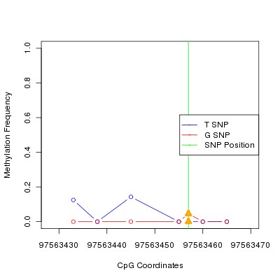 Allele Specific Methylation Frequency Diagram for chr12 97563457 SNP.