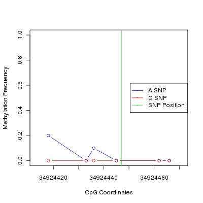 Allele Specific Methylation Frequency Diagram for chr20 34924447 SNP.