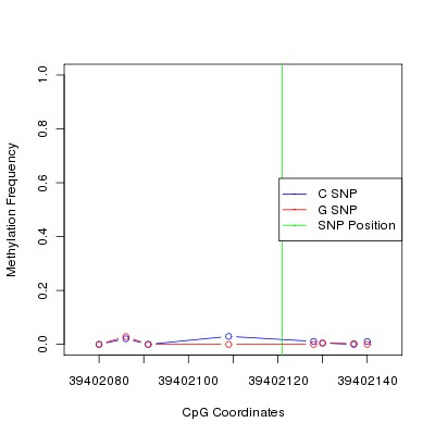 Allele Specific Methylation Frequency Diagram for chr20 39402121 SNP.