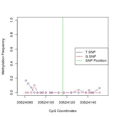 Allele Specific Methylation Frequency Diagram for chr21 33524116 SNP.