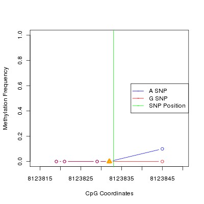 Allele Specific Methylation Frequency Diagram for chr8 8123833 SNP.