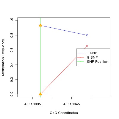 Allele Specific Methylation Frequency Diagram for chr9 46013837 SNP.