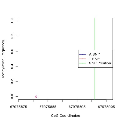 Allele Specific Methylation Frequency Diagram for chr9 67975901 SNP.