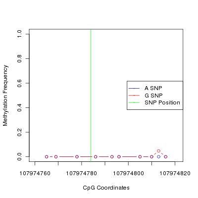 Allele Specific Methylation Frequency Diagram for chr12 107974784 SNP.