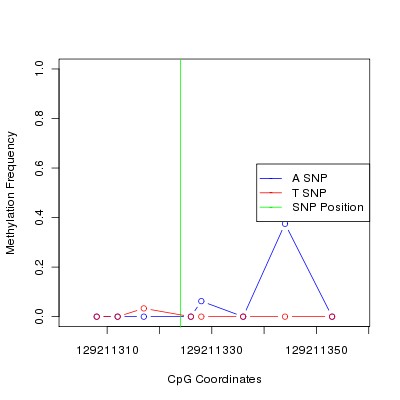 Allele Specific Methylation Frequency Diagram for chr12 129211324 SNP.