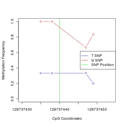 Allele Specific Methylation Frequency Diagram for chr12 129737440 SNP.