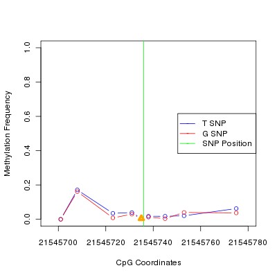 Allele Specific Methylation Frequency Diagram for chr12 21545736 SNP.