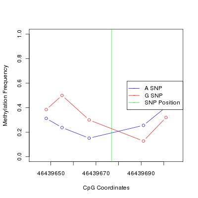 Allele Specific Methylation Frequency Diagram for chr12 46439677 SNP.