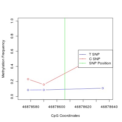 Allele Specific Methylation Frequency Diagram for chr12 46878606 SNP.