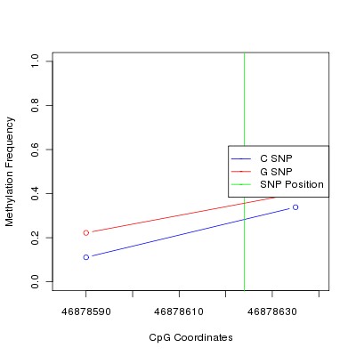 Allele Specific Methylation Frequency Diagram for chr12 46878624 SNP.