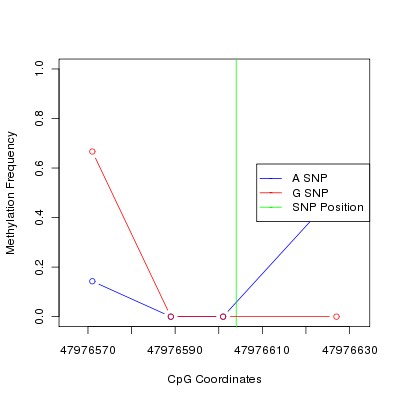 Allele Specific Methylation Frequency Diagram for chr12 47976604 SNP.