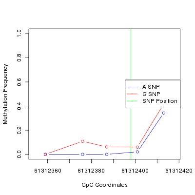 Allele Specific Methylation Frequency Diagram for chr12 61312398 SNP.