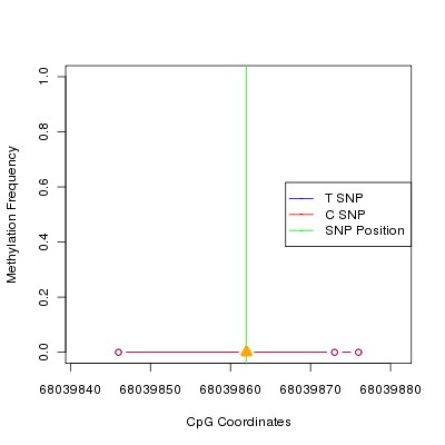 Allele Specific Methylation Frequency Diagram for chr12 68039862 SNP.
