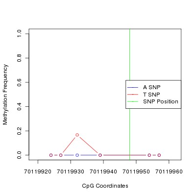 Allele Specific Methylation Frequency Diagram for chr12 70119948 SNP.