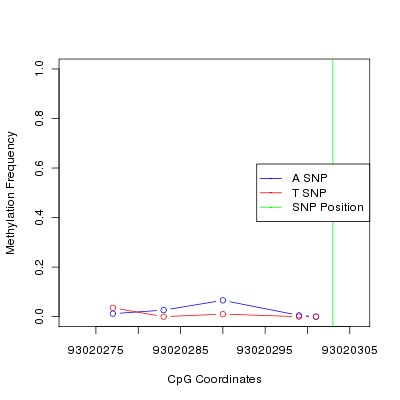 Allele Specific Methylation Frequency Diagram for chr12 93020303 SNP.