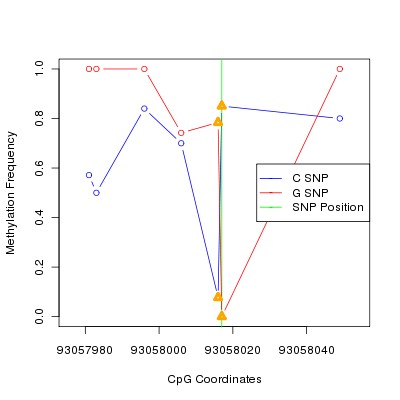 Allele Specific Methylation Frequency Diagram for chr12 93058017 SNP.