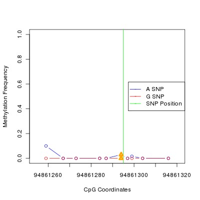 Allele Specific Methylation Frequency Diagram for chr12 94861295 SNP.