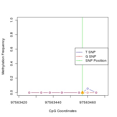 Allele Specific Methylation Frequency Diagram for chr12 97563457 SNP.
