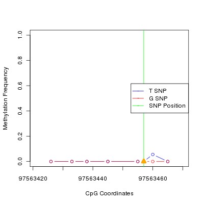 Allele Specific Methylation Frequency Diagram for chr12 97563457 SNP.