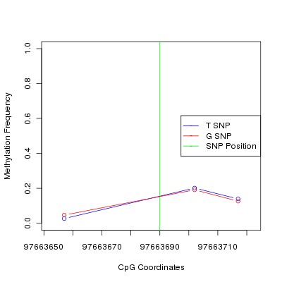 Allele Specific Methylation Frequency Diagram for chr12 97663690 SNP.