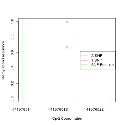 Allele Specific Methylation Frequency Diagram for chr1 141576014 SNP.