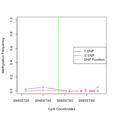 Allele Specific Methylation Frequency Diagram for chr20 29655754 SNP.