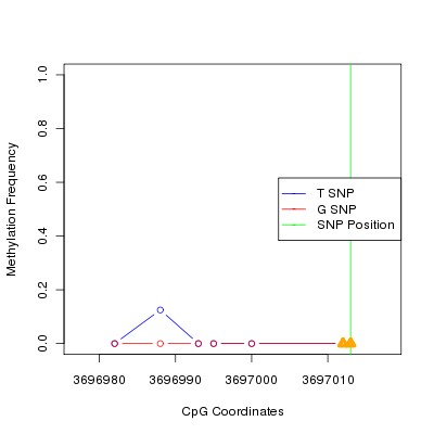 Allele Specific Methylation Frequency Diagram for chr20 3697013 SNP.