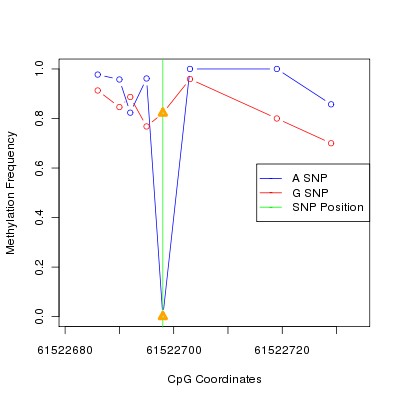 Allele Specific Methylation Frequency Diagram for chr20 61522698 SNP.