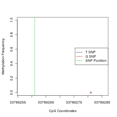 Allele Specific Methylation Frequency Diagram for chr21 33786261 SNP.