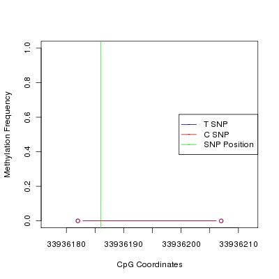 Allele Specific Methylation Frequency Diagram for chr21 33936186 SNP.