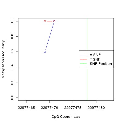 Allele Specific Methylation Frequency Diagram for chr22 22977478 SNP.