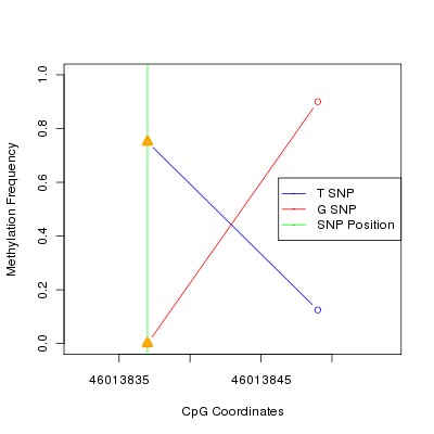 Allele Specific Methylation Frequency Diagram for chr9 46013837 SNP.