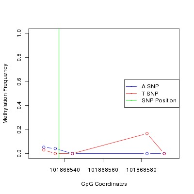 Allele Specific Methylation Frequency Diagram for chr12 101868537 SNP.