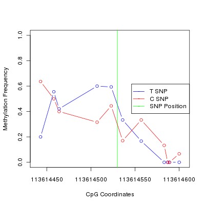 Allele Specific Methylation Frequency Diagram for chr12 113614530 SNP.