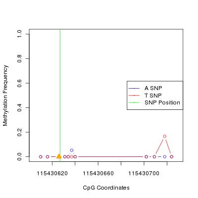 Allele Specific Methylation Frequency Diagram for chr12 115430627 SNP.