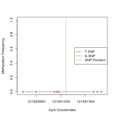 Allele Specific Methylation Frequency Diagram for chr12 121551010 SNP.