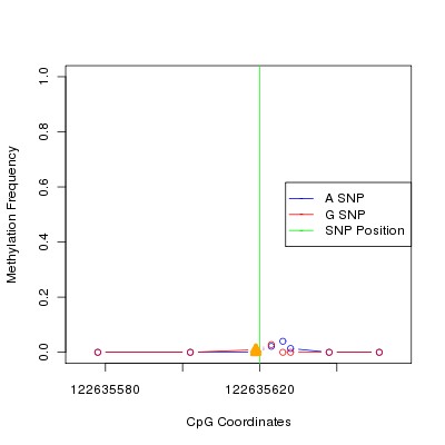 Allele Specific Methylation Frequency Diagram for chr12 122635620 SNP.