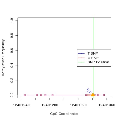 Allele Specific Methylation Frequency Diagram for chr12 12401341 SNP.