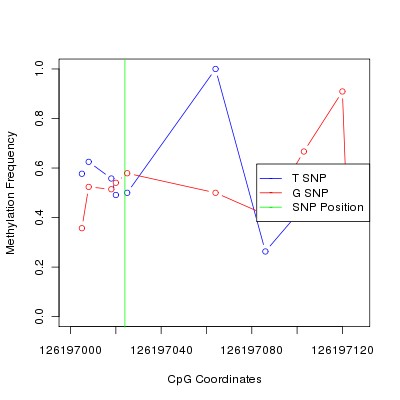 Allele Specific Methylation Frequency Diagram for chr12 126197024 SNP.